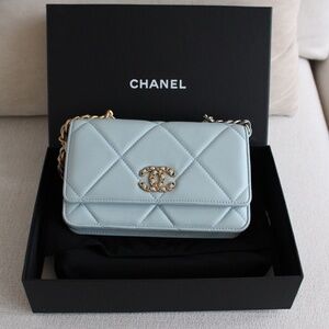 Chanel 19 wallet on chain lambskin baby blue